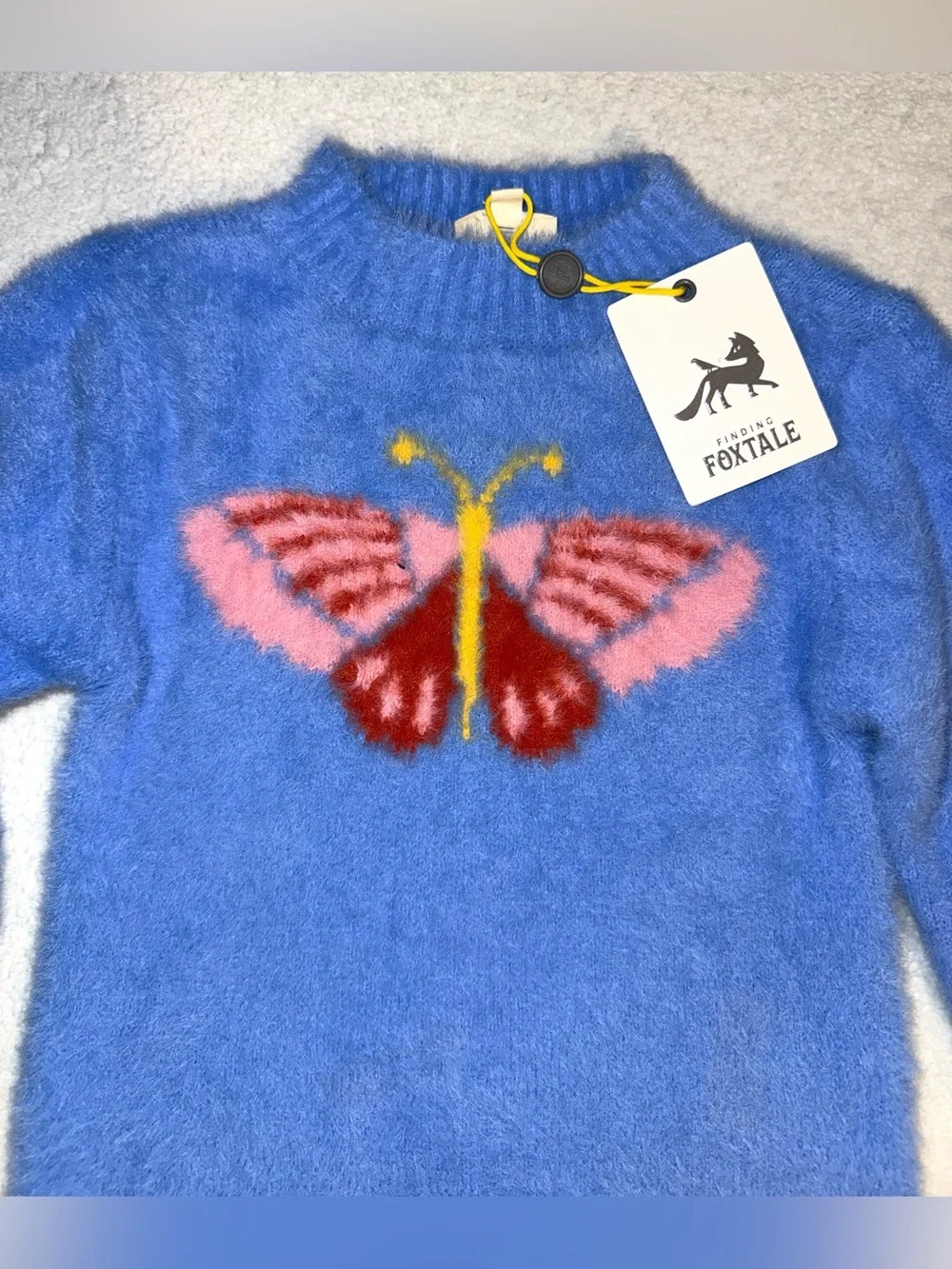 Finding Foxtale fuzzy knit butterfly sweater and pink satin pants, sz 4, NWT